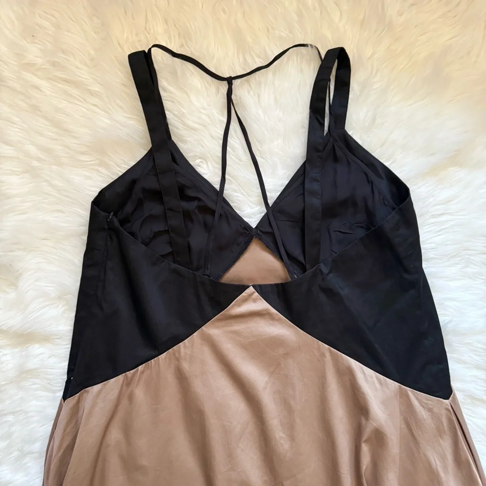 New! REISS LONDON “Natalie” Colorblock Tiered Midi Dress in Taupe and Black - Picture 10 of 11